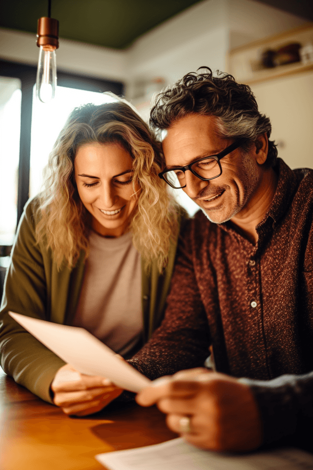 Senior couple enjoying financial articles and planning for a secure future.