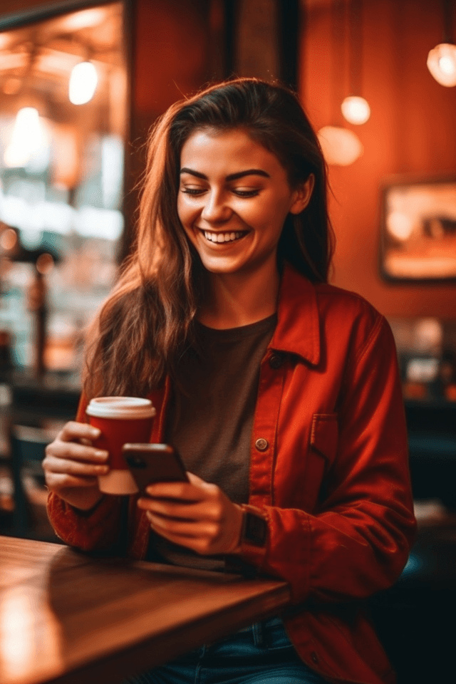 Woman staying informed and entertained while managing her finances, enjoying a moment of relaxation and financial empowerment.